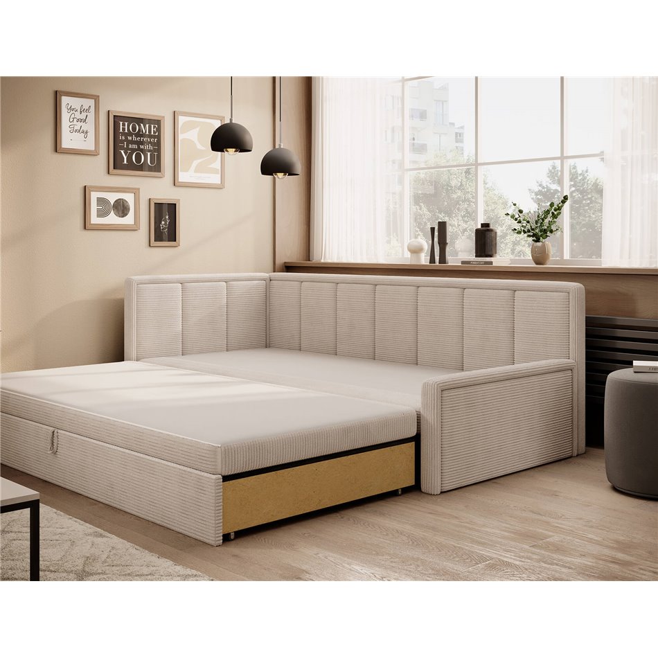 Sofa bed Elfulgeo L, sleeping function, Jarell 18, corduroy, beige, H77x214x82cm