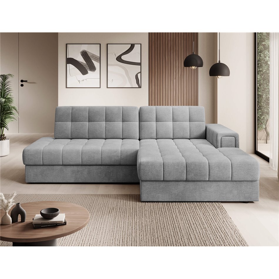 Corner sofa Elezalt R, sleeping function, Monolith 85, velvet, grey, H82x240x150cm