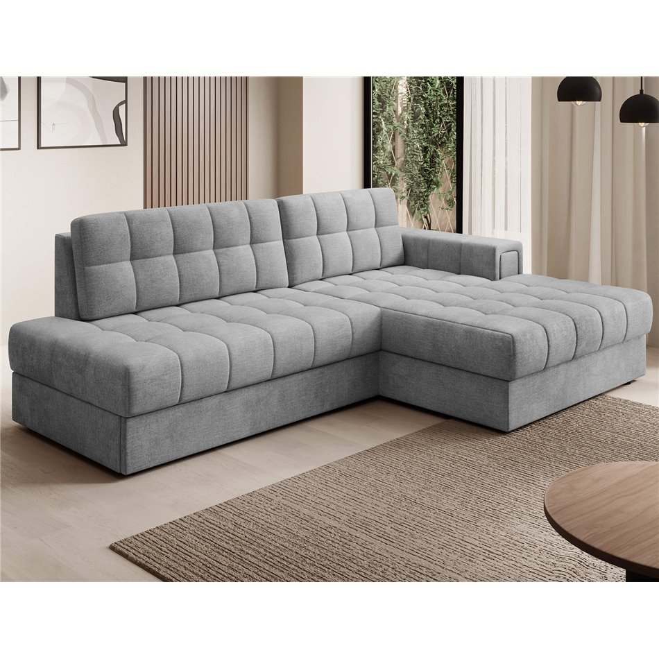 Corner sofa Elezalt R, sleeping function, Monolith 85, velvet, grey, H82x240x150cm