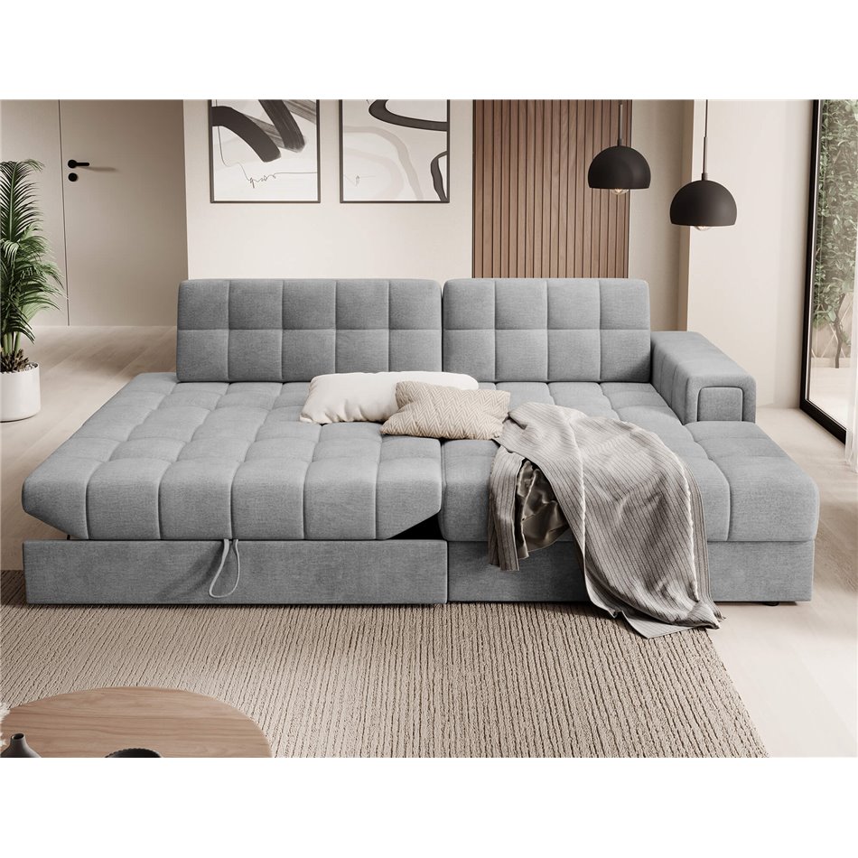 Corner sofa Elezalt R, sleeping function, Monolith 85, velvet, grey, H82x240x150cm