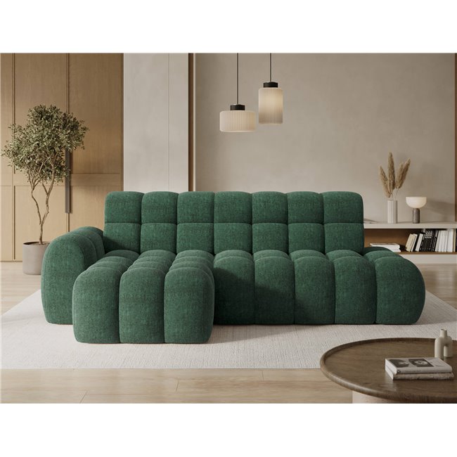 Corner sofa Eleedro L, electrically extendable, Amore 35, boucle, green, H98x283x165cm