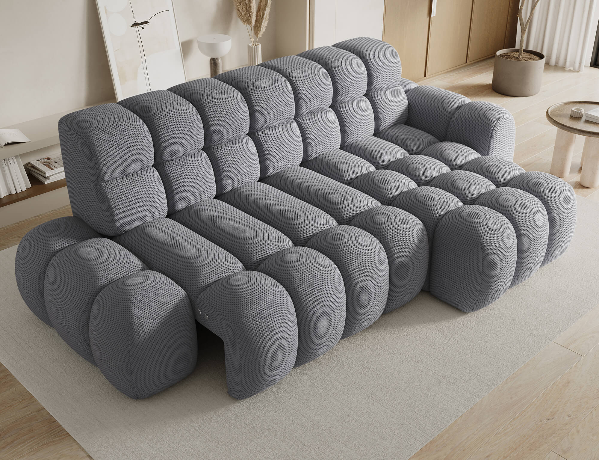 Corner sofa Eleedro R, electrically extendable, Calmora 05, grey, H98x283x165cm