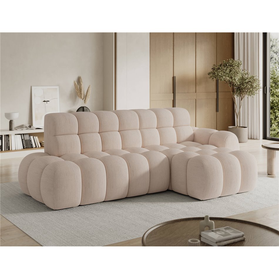 Corner sofa Eleedro R, electrically extendable, Jarell 20, corduroy, beige, H98x283x165cm