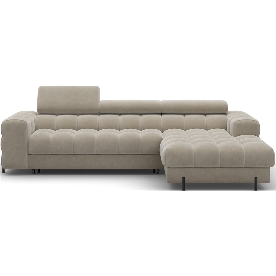 Corner sofa Elferlo R, sleeping function, Aura 18, velvet, beige, H93x285x181cm