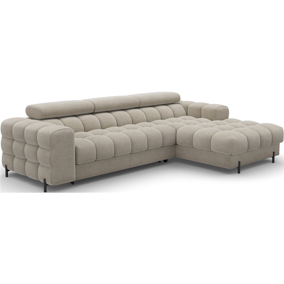 Corner sofa Elferlo R, sleeping function, Aura 18, velvet, beige, H93x285x181cm