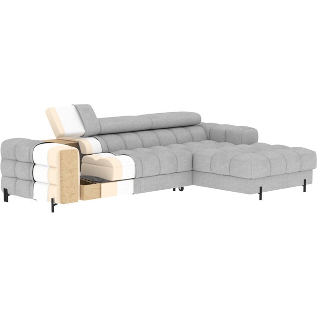 Corner sofa Elferlo R, sleeping function, Aura 18, velvet, beige, H93x285x181cm
