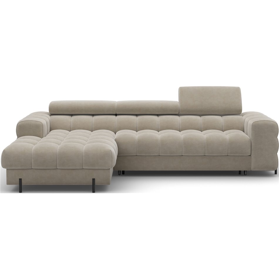 Corner sofa Elferlo L, sleeping function, Aura 18, velvet, beige, H93x285x181cm