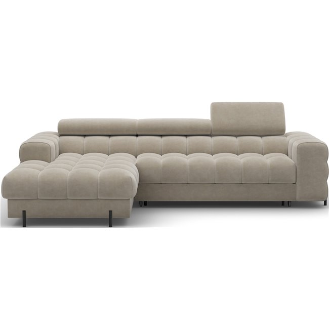 Corner sofa Elferlo L, sleeping function, Aura 18, velvet, beige, H93x285x181cm
