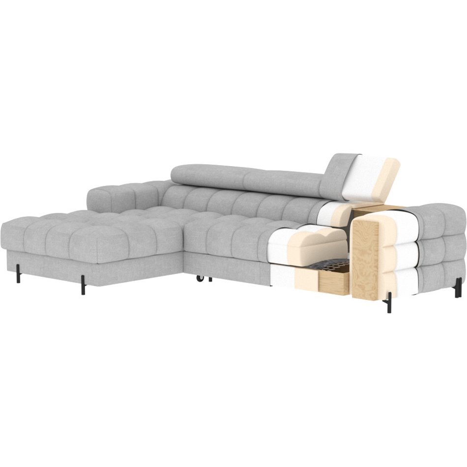 Corner sofa Elferlo L, sleeping function, Aura 18, velvet, beige, H93x285x181cm