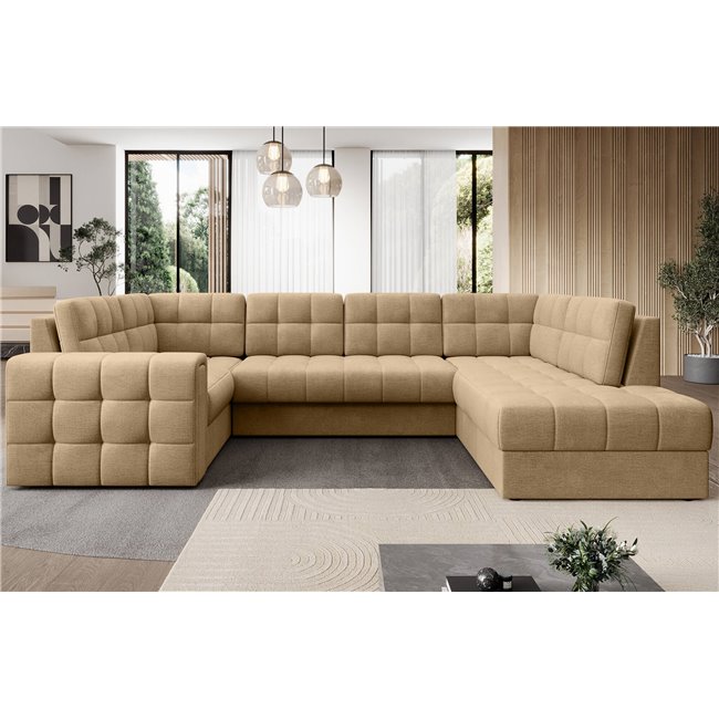 Corner sofa Elewett R, sleeping function, Monolith 09, velvet, light brown, H82x299x198cm
