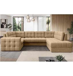 Kampinė sofa Elewett R, ištraukiama, Monolith 09, aksomas, šviesiai rudos sp., H82x299x198cm