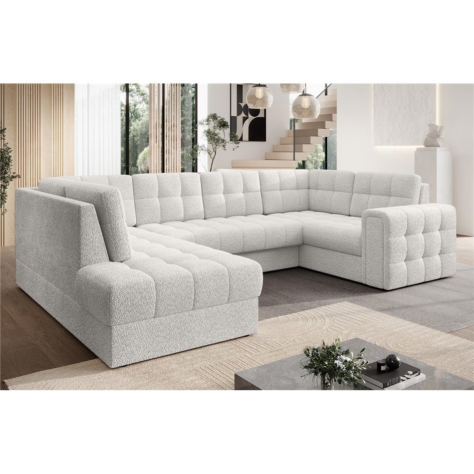 Corner sofa Elewett L, sleeping function, Royal 01, boucle, white, H82x299x198cm