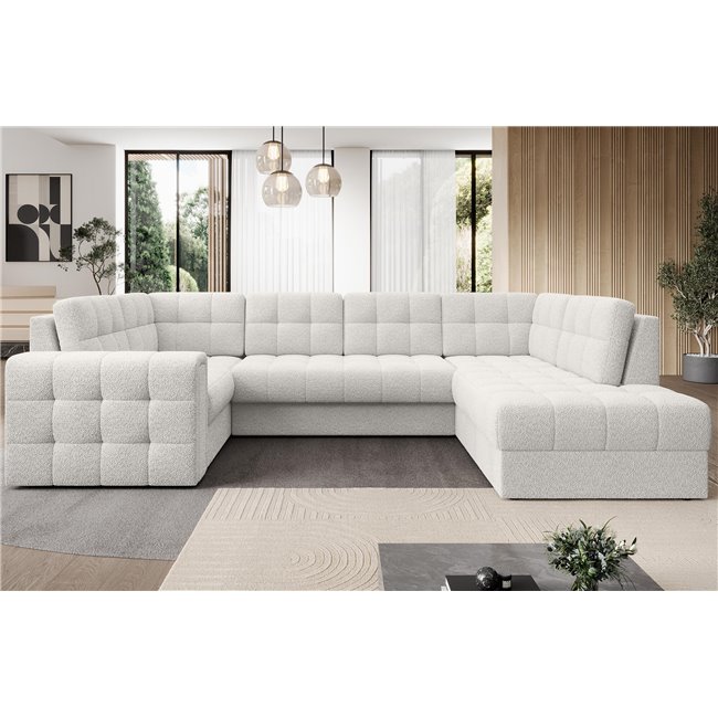 Corner sofa Elewett R, sleeping function, Royal 01, boucle, white, H82x299x198cm