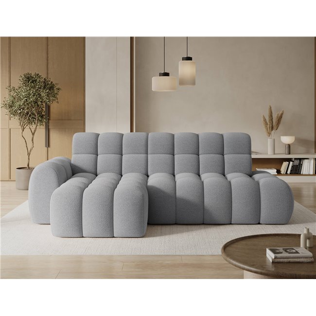 Corner sofa Eleedro L, electrically extendable, Royal 04, boucle, grey, H98x283x165cm