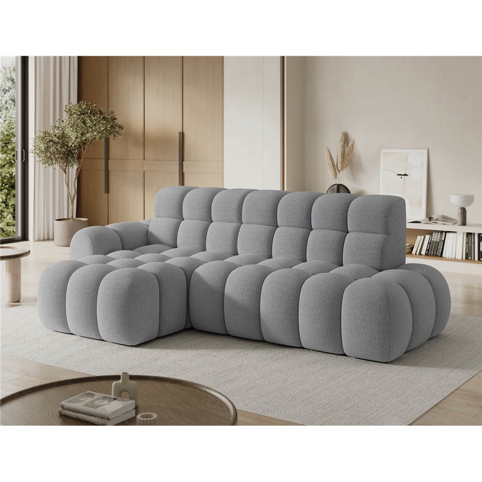 Corner sofa Eleedro L, electrically extendable, Royal 04, boucle, grey, H98x283x165cm