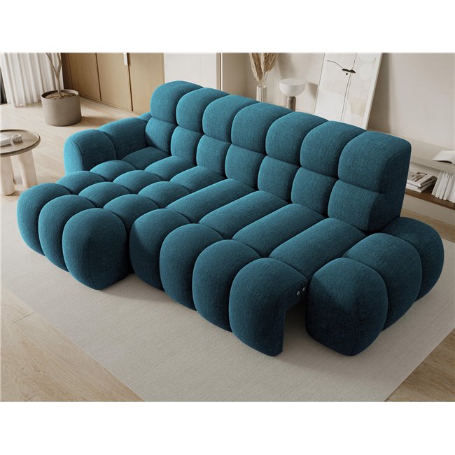 Corner sofa Eleedro L, electrically extendable, Amore 40, boucle, blue, H98x283x165cm