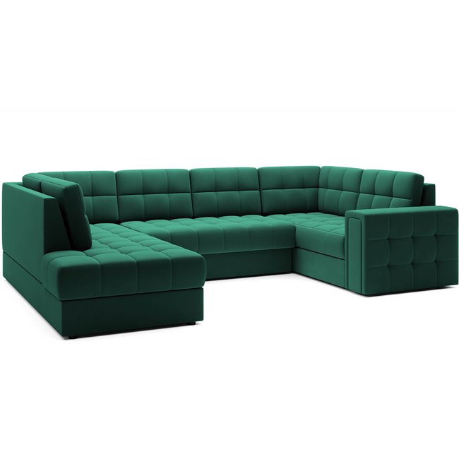 Corner sofa Elewett L, sleeping function, Lukso 35, velvet, green, H82x299x198cm