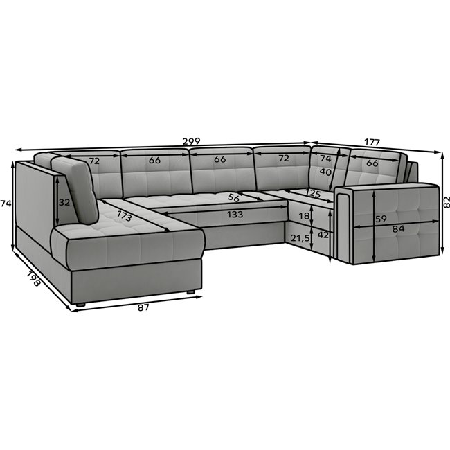 Corner sofa Elewett L, sleeping function, Lukso 35, velvet, green, H82x299x198cm