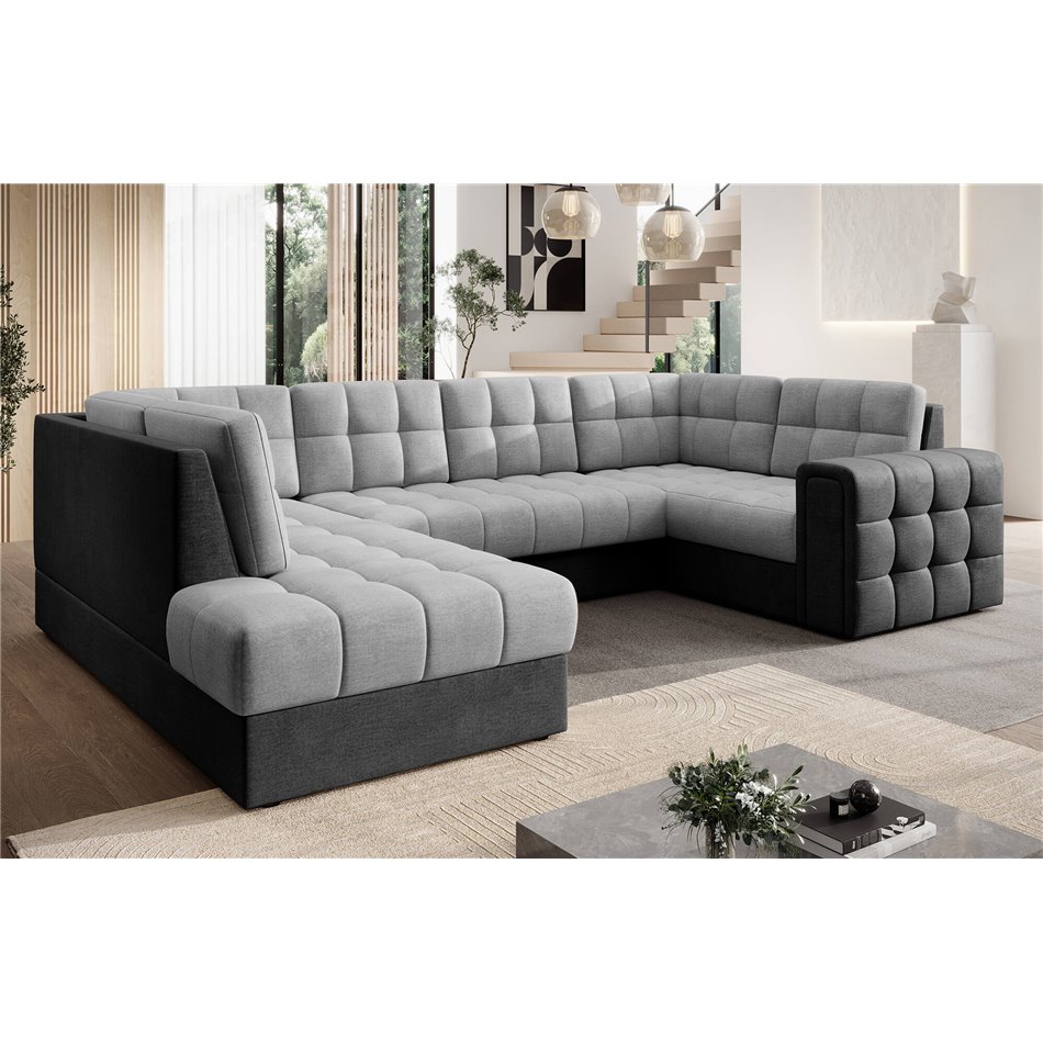 Corner sofa Elewett L, sleeping function, Monolith 84, Monolith 97, velvet, grey, H82x299x198cm