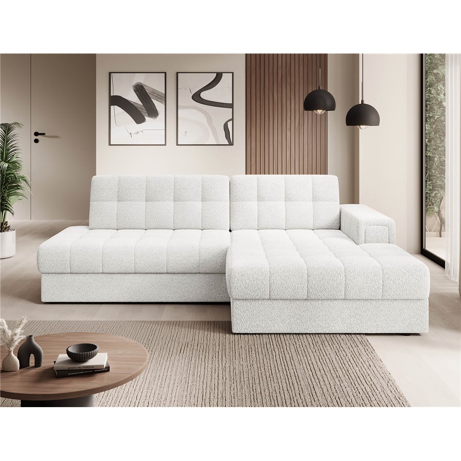 Corner sofa Elezalt R, sleeping function, Royal 01, boucle, white, H82x240x150cm
