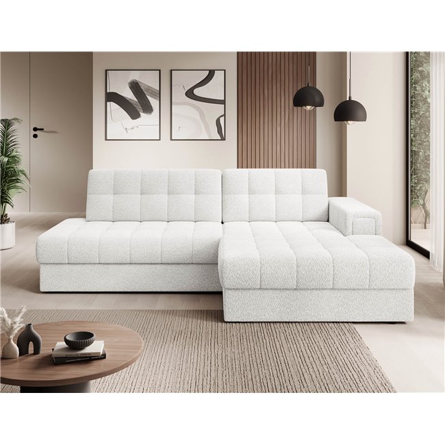 Corner sofa Elezalt R, sleeping function, Royal 01, boucle, white, H82x240x150cm