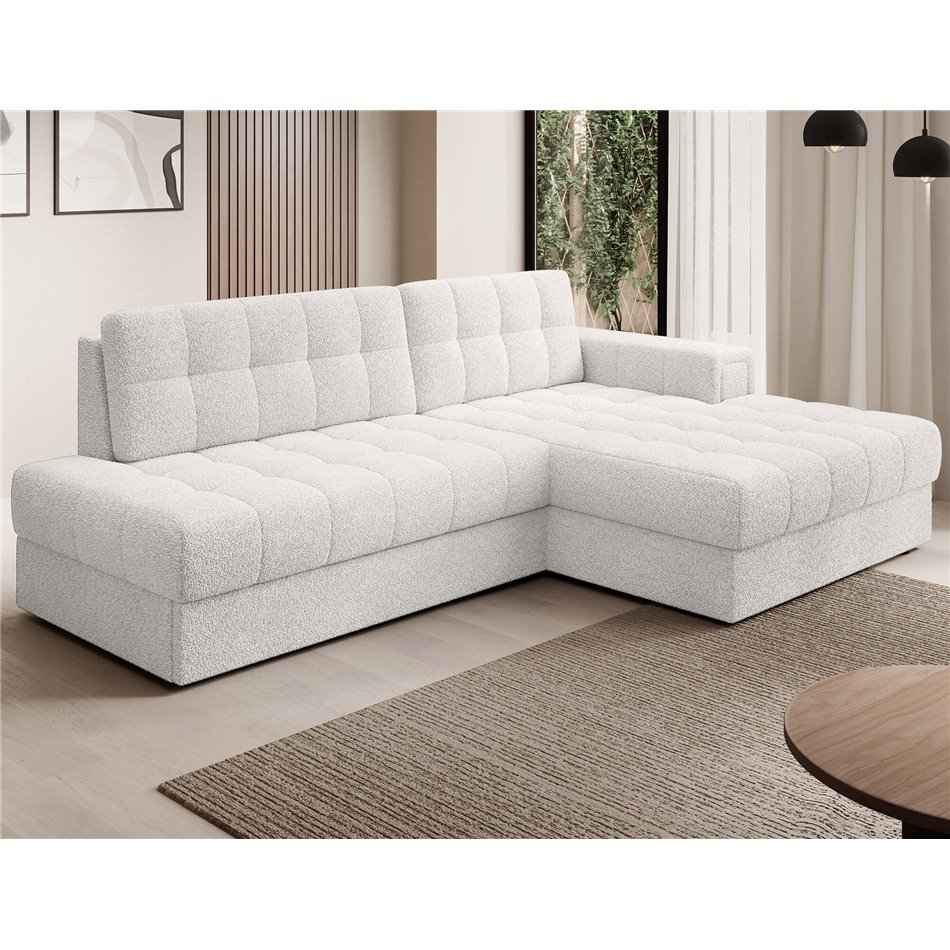 Corner sofa Elezalt R, sleeping function, Royal 01, boucle, white, H82x240x150cm