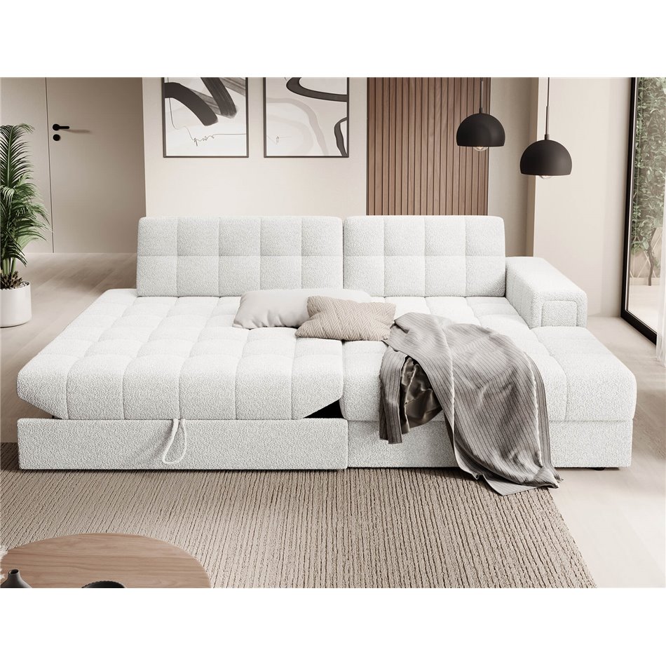 Corner sofa Elezalt R, sleeping function, Royal 01, boucle, white, H82x240x150cm