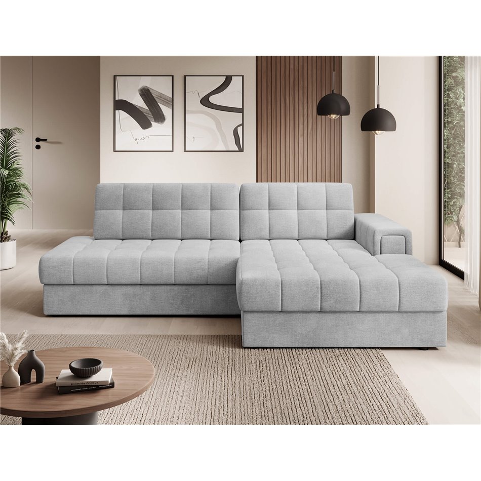 Corner sofa Elezalt R, sleeping function, Monolith 84, velvet, grey, H82x240x150cm