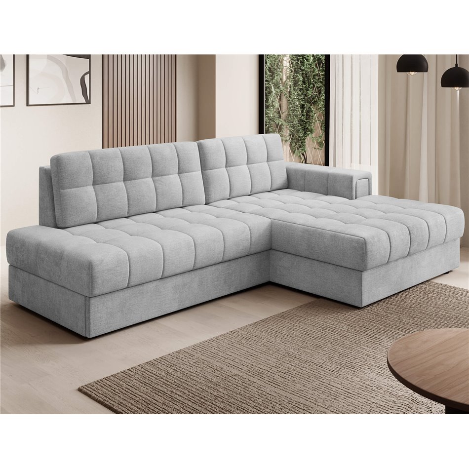 Corner sofa Elezalt R, sleeping function, Monolith 84, velvet, grey, H82x240x150cm
