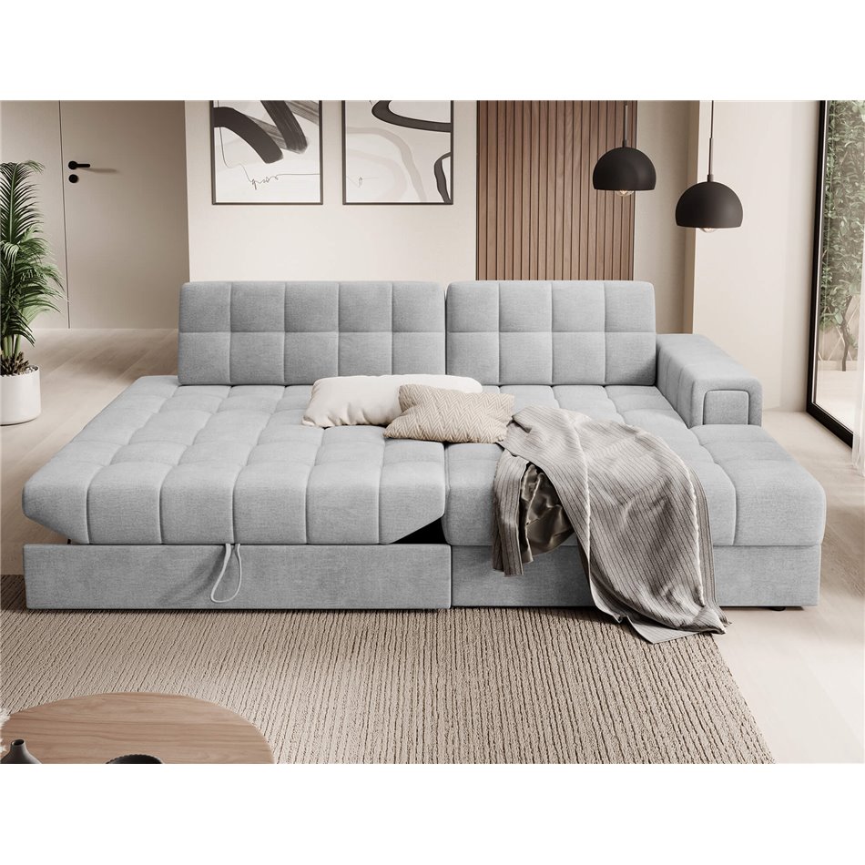 Corner sofa Elezalt R, sleeping function, Monolith 84, velvet, grey, H82x240x150cm
