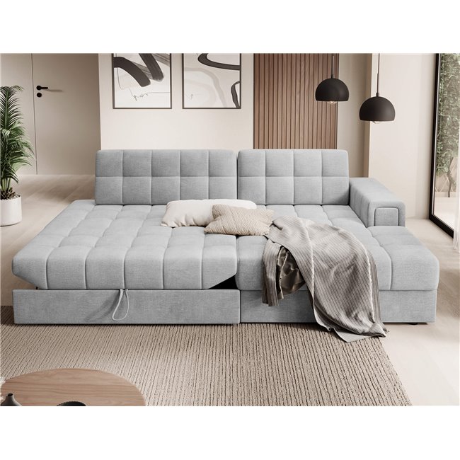 Corner sofa Elezalt R, sleeping function, Monolith 84, velvet, grey, H82x240x150cm