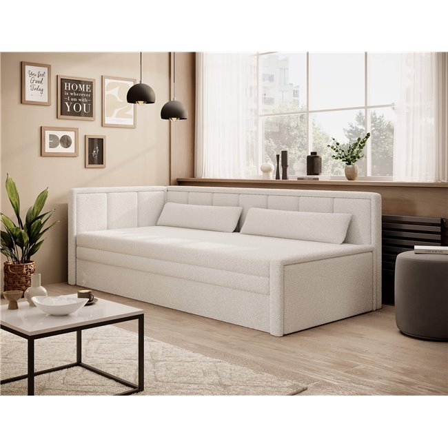 Sofa bed Elfulgeo L, sleeping function, Royal 01, boucle, white, H77x214x82cm