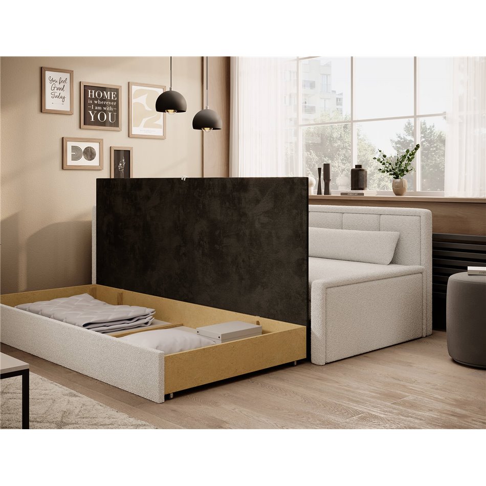 Sofa bed Elfulgeo L, sleeping function, Royal 01, boucle, white, H77x214x82cm