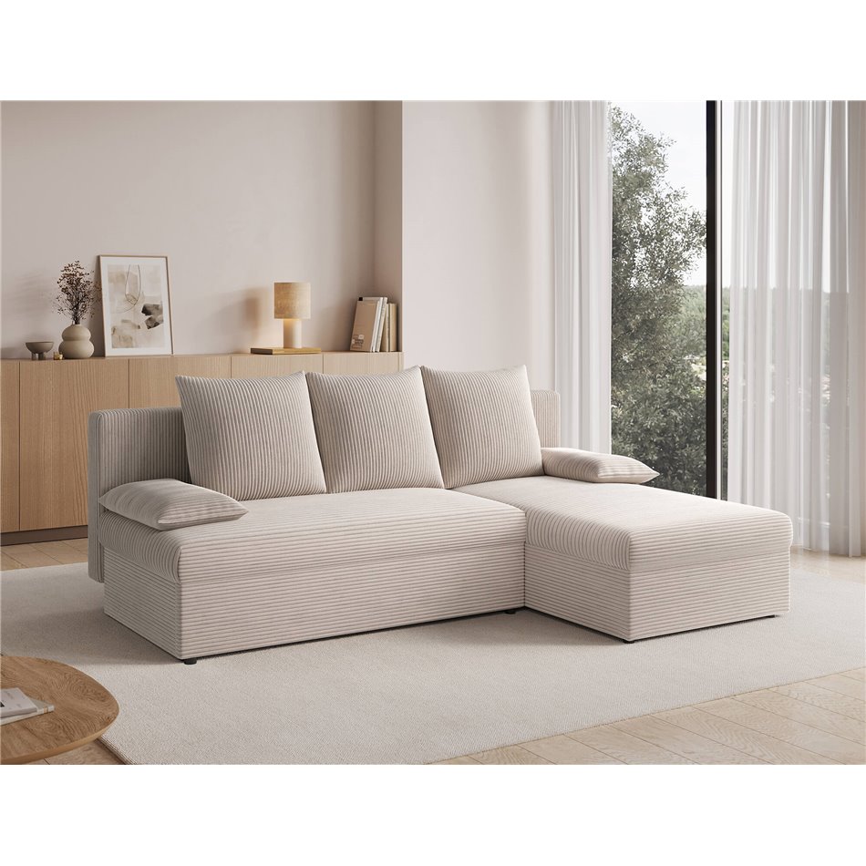 Corner sofa Elgino L/R Reversible, sleeping function, Jarell 18, corduroy, beige, H90x201x143cm