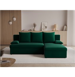 Corner sofa Elgino L/R Reversible, sleeping function, Nube 35, velvet, dark green, H90x201x143cm