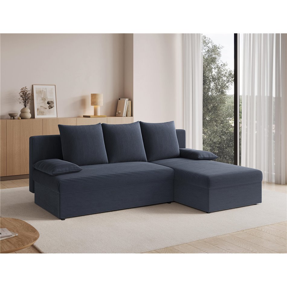 Corner sofa Elgino L/R Reversible, sleeping function, Jarell 06, corduroy, dark grey, H90x201x143cm