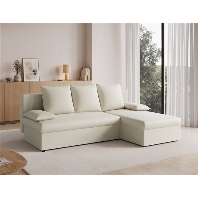 Corner sofa Elgino L/R Reversible, sleeping function, Monolith 04, velvet, beige, H90x201x143cm