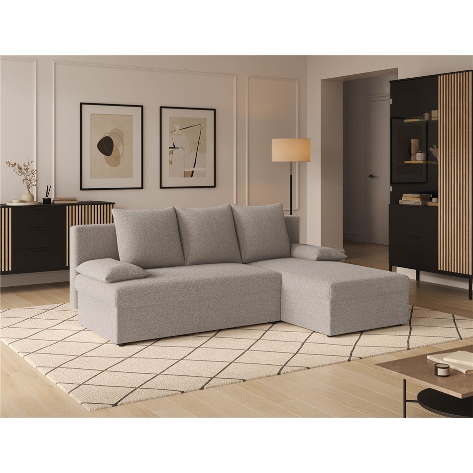 Corner sofa Elgino L/R Reversible, sleeping function, Royal 18, boucle, beige, H90x201x143cm