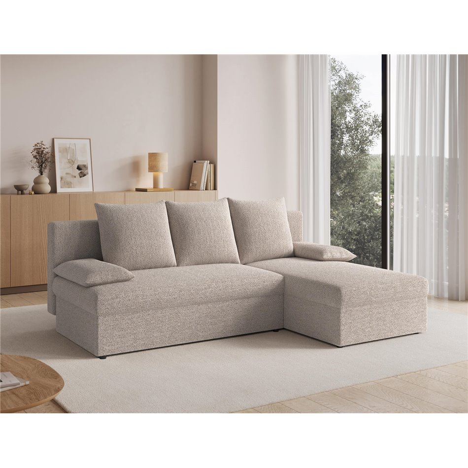 Corner sofa Elgino L/R Reversible, sleeping function, Royal 18, boucle, beige, H90x201x143cm