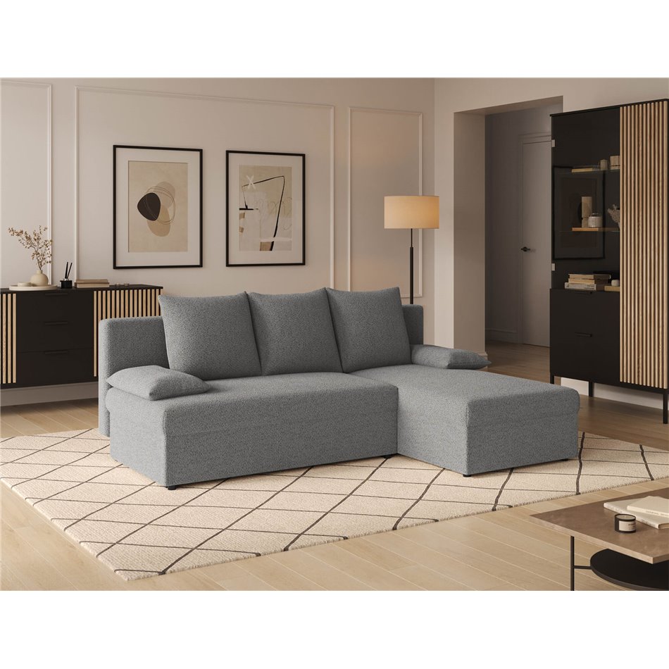 Corner sofa Elgino L/R Reversible, sleeping function, Royal 04, boucle, grey, H90x201x143cm