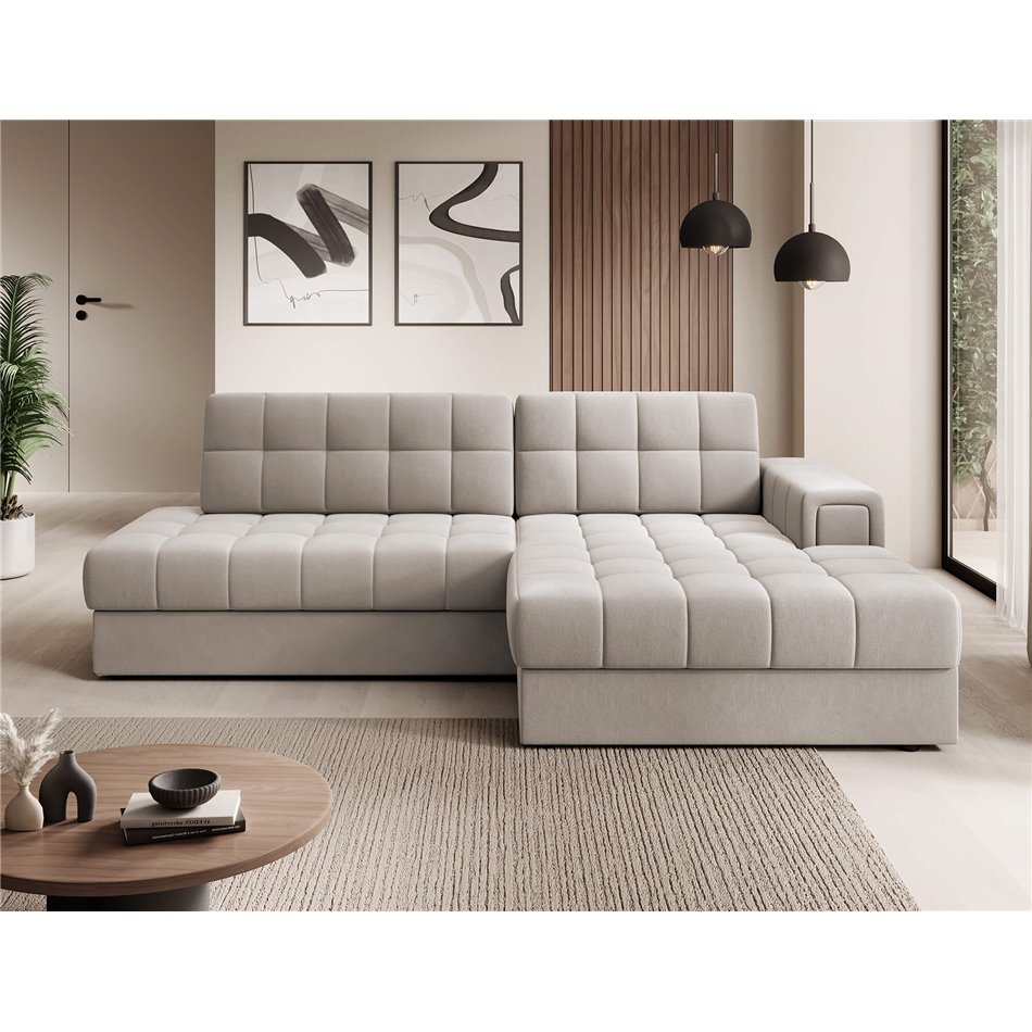 Corner sofa Elezalt R, sleeping function, Sola 18, beige, H82x240x150cm
