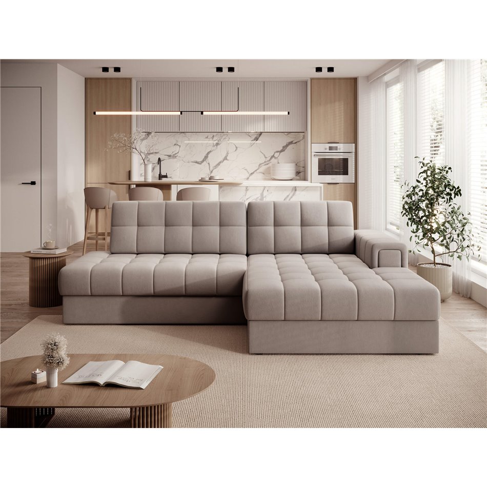 Corner sofa Elezalt R, sleeping function, Sola 18, beige, H82x240x150cm
