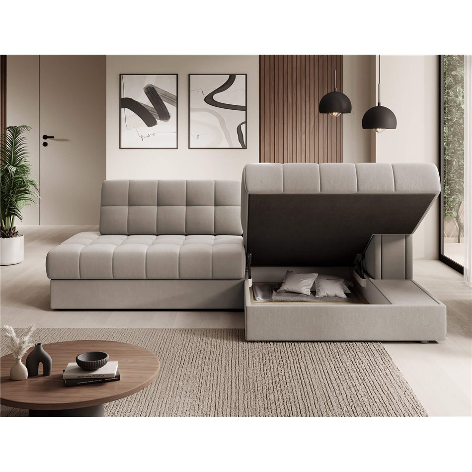 Corner sofa Elezalt R, sleeping function, Sola 18, beige, H82x240x150cm