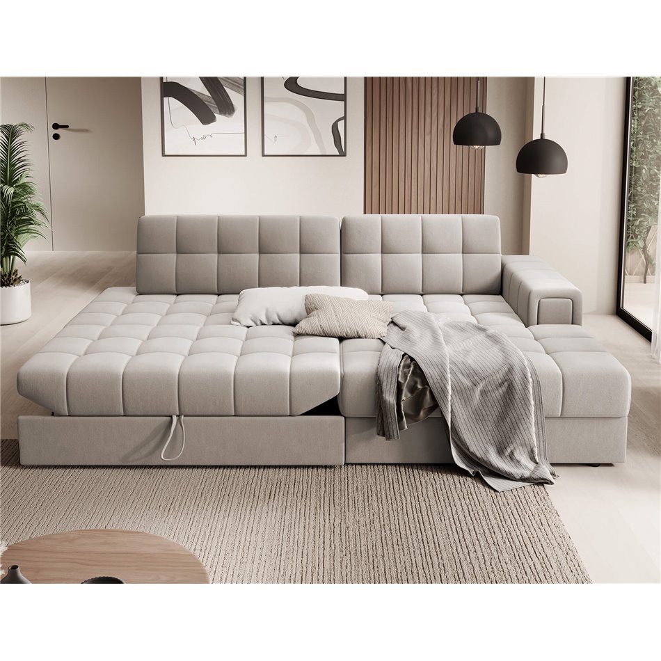 Corner sofa Elezalt R, sleeping function, Sola 18, beige, H82x240x150cm