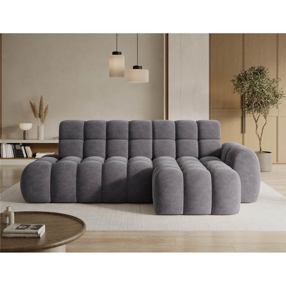 Corner sofa Eleedro R, electrically extendable, Aura 04, velvet, grey, H98x283x165cm