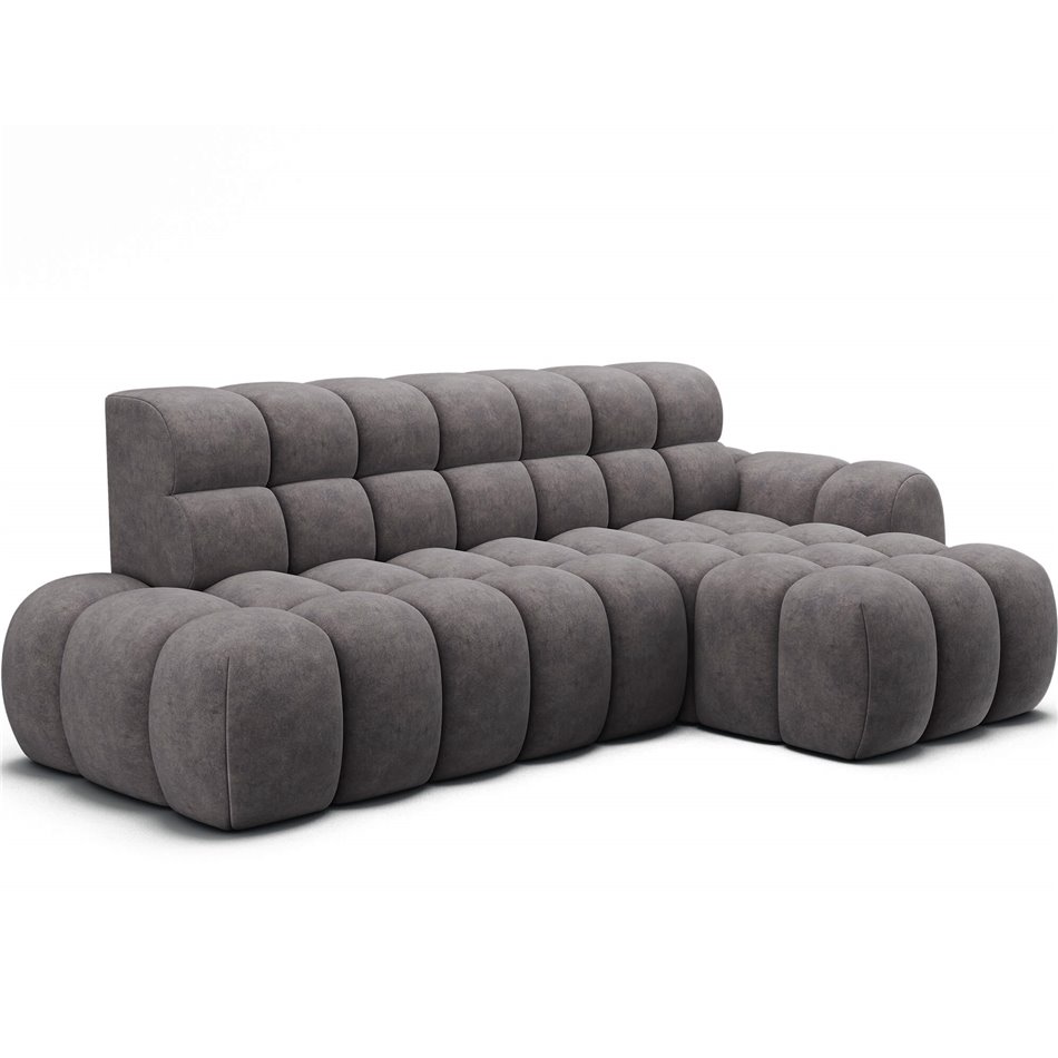 Corner sofa Eleedro R, electrically extendable, Aura 04, velvet, grey, H98x283x165cm