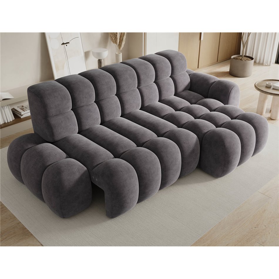 Corner sofa Eleedro R, electrically extendable, Aura 04, velvet, grey, H98x283x165cm