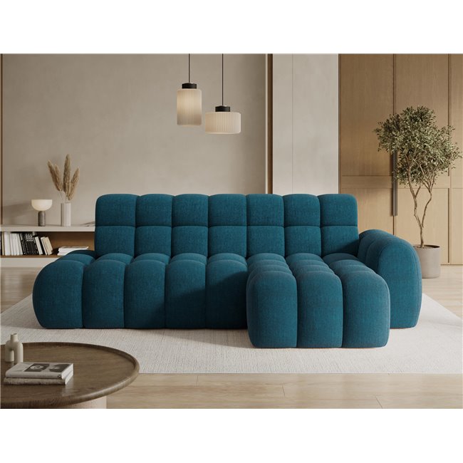 Corner sofa Eleedro R, electrically extendable, Amore 40, boucle, blue, H98x283x165cm