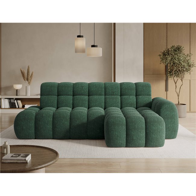 Corner sofa Eleedro R, electrically extendable, Amore 35, boucle, green, H98x283x165cm