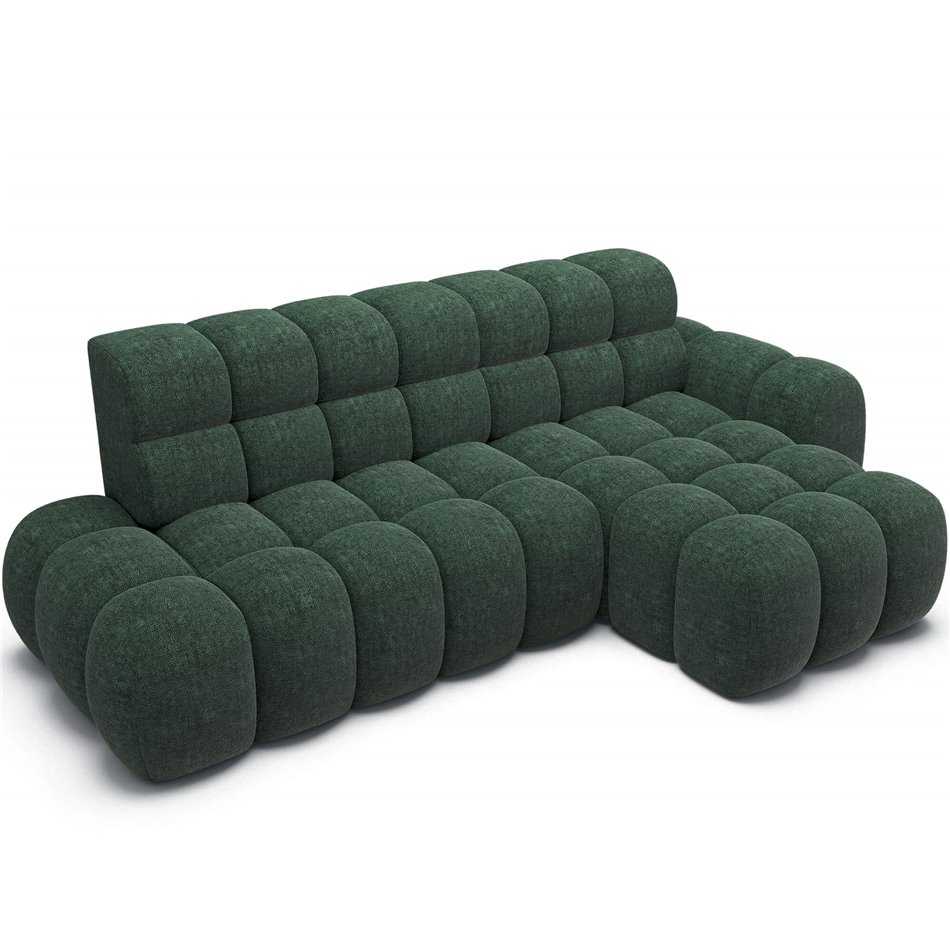 Corner sofa Eleedro R, electrically extendable, Amore 35, boucle, green, H98x283x165cm